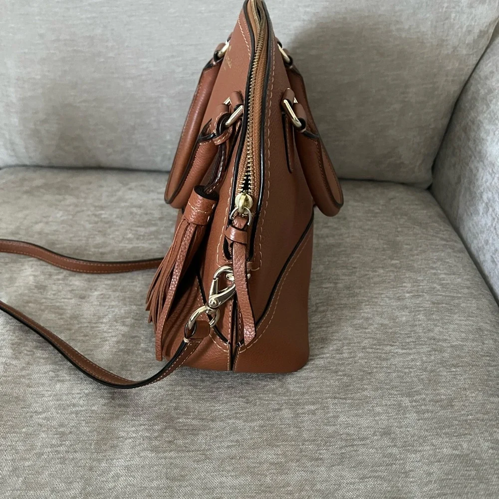 kate spade Brown Pebbled Leather Dome Satchel with Tassel